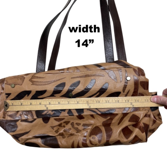 bag tote shoulder large MONTINI leather brown tan sack travel 18x14x12 unlined - Picture 14 of 16